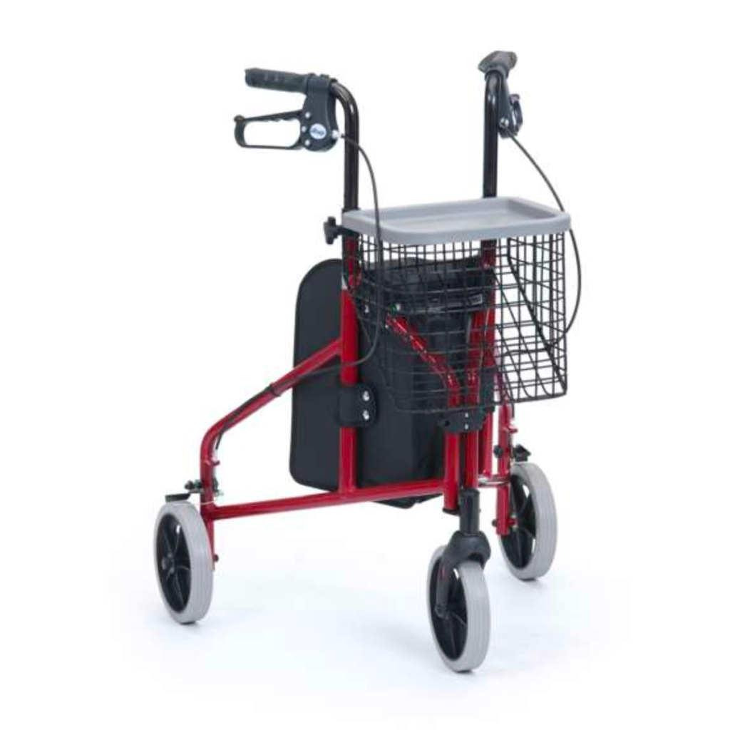 Ultra-Lightweight Tri-Walker with Bag, Basket & Tray Red